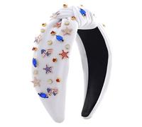 Fascia per capelli per il quarto di luglio, per donne e ragazze, con bandiera americana rossa, bianca e blu, accessori per capelli patriottici, con strass di cristallo annodato