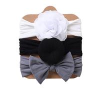 Fascia per capelli per neonati, 3 pezzi, in nylon, per neonati, fasce per capelli e archi, fascia elastica a forma di fiore, fascia per capelli con fiocco