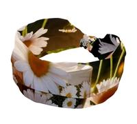 Fascia per capelli per ragazze e donne, bella margherita in coppa, luce solare, croce intrecciata, morbida, turbante, elastica, per yoga, allenamento