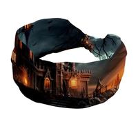 Fascia per capelli per ragazze e donne con croce attorcigliata larga fascia per capelli castello di Halloween morbido turbante fascia elastica per yoga allenamento copricapo