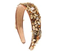 Fascia per capelli piena di diamanti, farfalla con perle, strass a tesa larga, color caffè