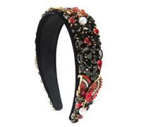 Fascia per capelli piena di diamanti, farfalla intarsiata con perle, strass a tesa larga, rosa rossa