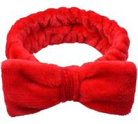 Fascia per capelli rossa per il trucco, graziosa fascia per capelli per lavare il viso, spa, cura della pelle, con fiocco, in pile di corallo, accessori per capelli da indossare tutti i giorni