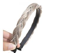 Fascia per capelli sintetici a 3 fili, intrecciata, con dentini, con strass di cristallo, fascia elastica per capelli da donna (bianco marrone, larghezza 2,3 cm)