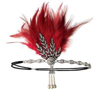 Fascia per capelli stile Flapper, copricapo da donna anni '20 con cristalli e perle, accessorio per capelli vintage Art Déco per feste dell'età del jazz, Halloween, costume rosso vino