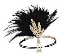 Fascia per capelli stile Flapper, copricapo da donna anni '20 con cristalli e perle, accessorio per capelli vintage Art Déco per feste dell'età del jazz, Halloween, costume nero COSTUME_HEADWEAR..