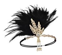 Fascia per capelli stile Flapper, copricapo da donna degli anni '20 con cristalli e perle, accessorio per capelli vintage Art Déco per feste dell'età del jazz, Halloween, costume nero