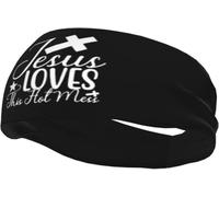 Fascia per capelli unisex antiscivolo antisudore con scritta Jesus Loves This Hot Mess, per allenamento, corsa, ciclismo e yoga