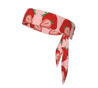 Fascia per capelli unisex con stampa di fragole dei cartoni animati, fascia elastica regolabile per il sudore con design a cravatta posteriore