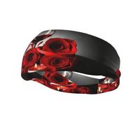Fascia per capelli unisex da corsa, con rosa vino rosso e candela, fascia elastica per capelli, per fitness, allenamento, traspirante, fascia per il sudore