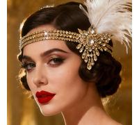 Fascia per capelli vintage con piume, accessorio per capelli con nappine di perle stile anni '20, decorazione per capelli in stile vintage adatta per feste, gala e matrimoni Tagli UnicaLega di rame