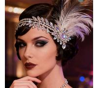 Fascia per capelli vintage con piume, accessorio per capelli con nappine di perle stile anni '20, decorazione per capelli vintage adatta per feste, gala e matrimoni Tagli UnicaGraficoLega di rame