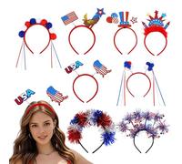 Fascia per il 4 luglio | Cappelli per feste con bandiera rossa bianca blu - 8 paia di accessori per il giorno della commemorazione e del giorno 'indipendenza, sfilate del 4 luglio, feste barbecue