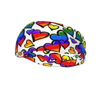 Fascia per il sudore colorata arcobaleno con stampa di cuori gay pride, per uomini e donne, traspirante, antiscivolo, durevole di lunga durata