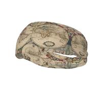 Fascia per il sudore con stampa retrò con mappa del mondo, per uomini e donne, traspirante, antiscivolo, durevole e di lunga durata