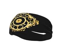 Fascia per il sudore decorativa sportiva alla moda QQOUPP Leggendario motivo dorato stampato traspirante elastico adatto per ciclismo, yoga, corsa