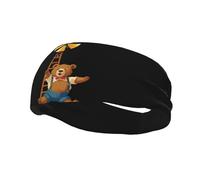 Fascia per il sudore decorativa sportiva alla moda QQOUPP Little Bear che gioca con mulino a vento Stampato traspirante elastico adatto per ciclismo, yoga, corsa