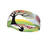 Fascia per il sudore decorativa sportiva alla moda WHJSSF Four Seasons Spring Tree Immagine traspirante elastica adatta per ciclismo yoga corsa