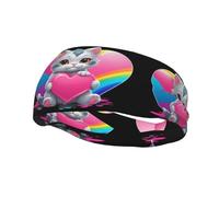 Fascia per il sudore decorativa sportiva alla moda WHJSSF Kitten's love arcobaleno Immagine traspirante elastico adatto per ciclismo yoga corsa