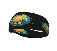 Fascia per il sudore decorativa sportiva alla moda WHJSSF Little Turtle In The Pozzanghera Immagine traspirante elastica adatta per ciclismo, yoga, corsa