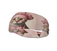 Fascia per il sudore decorativa sportiva alla moda WHJSSF rosa cappello da chef piccolo gatto modello traspirante elastico adatto per ciclismo yoga corsa