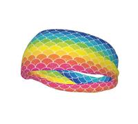 Fascia per il sudore sportiva con stampa di squame di pesce arcobaleno, per uomini e donne, traspirante, antiscivolo, durevole e di lunga durata