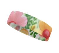 Fascia per il sudore sportiva per uomo e donna, traspirante, fascia per il sudore, con fiori felici, in spugna, elastica, per yoga, tennis, corsa, basket, allenamento
