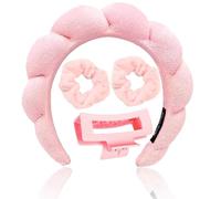 Fascia per la cura della pelle per lavare il viso, set da donna con fascia per capelli con elastici per capelli, fasce per il trucco, spugna in panno carino rosa