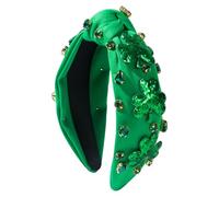 Fascia per la festa di San Patrizio per le donne con paillettes verdi trifoglio annodata fasce strass cristallo foglia fortunata impreziosita da nodo largo fascia per capelli accessori per il giorno