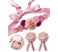 Fascia per la mamma per decorazioni per baby shower, spilla per corpetto con fiore per maternità, accessori per foto di gravidanza, decorazioni per rivelare il genere