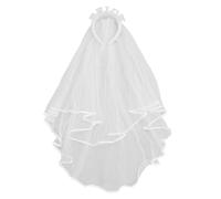 Fascia per la testa con velo e perle da sposa, copricapo nuziale con, velo a doppio strato in rete bianca con perle lucide e cristalli, ideale per il matrimonio, l’addio al