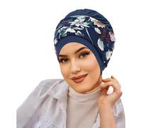 Fascia per musulmana turbante floreale sciarpa copricapo street style cappello elegante accessorio donna (Navy, One Size)