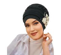Fascia per musulmana turbante floreale sciarpa copricapo street style cappello elegante accessorio donna (Beige, One Size)
