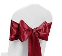Fascia per sedia in raso con fiocchi più ampi, con fiocco e fiocco, decorazione per banchetti nuziali, 100 pezzi, colore: bordeaux