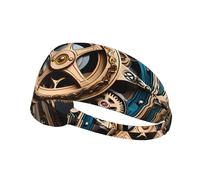 Fascia sportiva elastica con stampa di ingranaggi steampunk, ideale per lo sport, i viaggi e il fitness indoor.