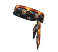 Fascia sportiva per capelli con immagine di tartaruga marina al tramonto, ad asciugatura rapida, traspirante, adatta a donne, ragazze e uomini, per l'allenamento. Leggera e traspirante.