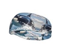 Fascia sportiva per capelli con orca assassina per uomo e donna, ampia fascia elastica per capelli, traspirante, fascia antisudore per allenamento, fascia per capelli alla moda antiscivolo, bandana pe
