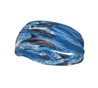 Fascia sportiva per uomini e donne, con stampa delfini nel mare, per corsa, fitness, yoga, ciclismo, anti-sudore, antiscivolo