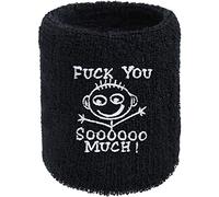 fascia sudorazione: Fascia antisudore divertente: "FUCK YOU SOOO MUCH" con ricamo designer e frottee assorbente, come regalo per motociclisti, appassionati di sport estremi e rocker
