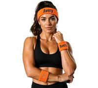 Fascia Testa Personalizzata con Ricamo Testo/Logo + 2 Polsini - Set Elastici Sportivi Antiscivolo Assorbente Sudore per Corsa Palestra Tennis Yoga Running Uomo Donna Unisex (arancione)