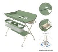 Fasciatoio pieghevole per neonati e bambini piccoli, fasciatoio con ruote e cestello portaoggetti, portata massima 25 kg, 73 x 80 x (86-94) cm Questo tavolo pieghevole è dotato di una barriera rialzat