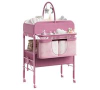 Fasciatoio Pieghevole Portatile Per Neonato, Altezza Regolabile Con Ruote Bloccabili, 2 Cassetti e Piano Impermeabile, Fasciatoio Con Vaschetta Per Bagnetto