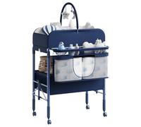 Fasciatoio Pieghevole Portatile Per Neonato, Altezza Regolabile Con Ruote Bloccabili, 2 Cassetti e Piano Impermeabile, Fasciatoio Con Vaschetta Per Bagnetto