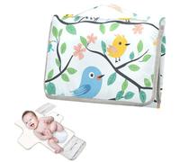 Fasciatoio portatile riutilizzabile con tasca in tessuto fasciatoio da viaggio per neonati e ragazzi - Cartoon Childish Cute Birds Tree Blu
