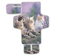 Fasciatoio riutilizzabile con gatto viola lavanda con tasca in tessuto impermeabile fasciatoio per mamme, papà cambiador de pa?ales para Bebes