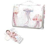 Fasciatoio riutilizzabile con tasca in tessuto da viaggio fasciatoio per neonati per mamme e papà, meduse chic bianco