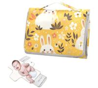 Fasciatoio riutilizzabile con tasca in tessuto impermeabile fasciatoio per bambino leggero e pieghevole - giallo carino coniglietti bianchi safari