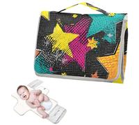 Fasciatoio riutilizzabile con tasca in tessuto stelle gialle verdi stile scarabocchio nero portatile fasciatoio con cuscino integrato cambiador de pa?ales para Bebes