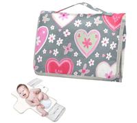 Fasciatoio riutilizzabile per il bambino con tasca in tessuto portatile fasciatoio con cuscino integrato - Retro cuore pesca floreale colorato