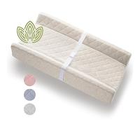 Fasciatoio sagomato in cotone biologico con materasso in schiuma impermeabile, include fodera morbida, rimovibile e lavabile, cinghia di sicurezza, fondo antiscivolo, topper per tavolo e comò per